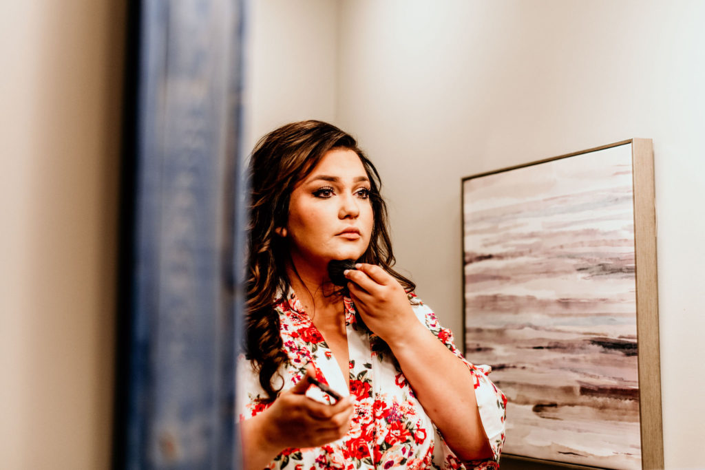 getting ready bride and groom wedding day portrait | railside Event Center Illinois