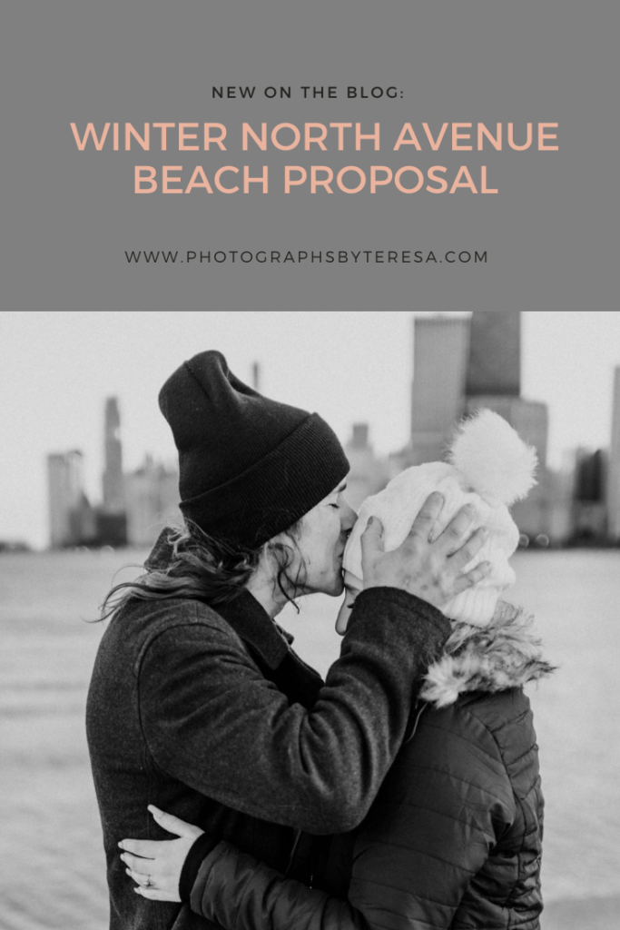 North Avenue Beach Chicago Illinois Engagement session, Photographs by Teresa. This blog post includes engagement photo ideas, outdoor engagement photos, romantic and natural engagement photo session, engagement photos in the winter, posing ideas, what to wear for engagement photos. Book your Chicago Illinois couples session and browse the blog for inspiration #engagement #photography #engagementphotography #chicagophotographer 