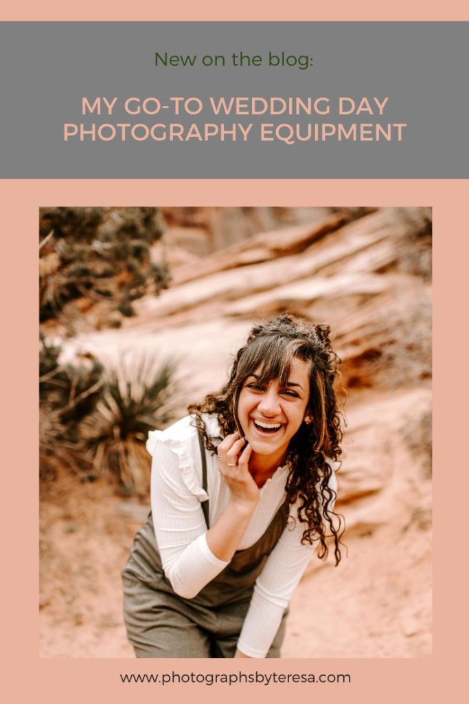 My Go-To Wedding Day Photography Equipment | Photographs by Teresa. Includes what to bring to a wedding, wedding photography tips, photography equipment.  #photography #tipsforphotographers #weddingtips #weddingphotography 