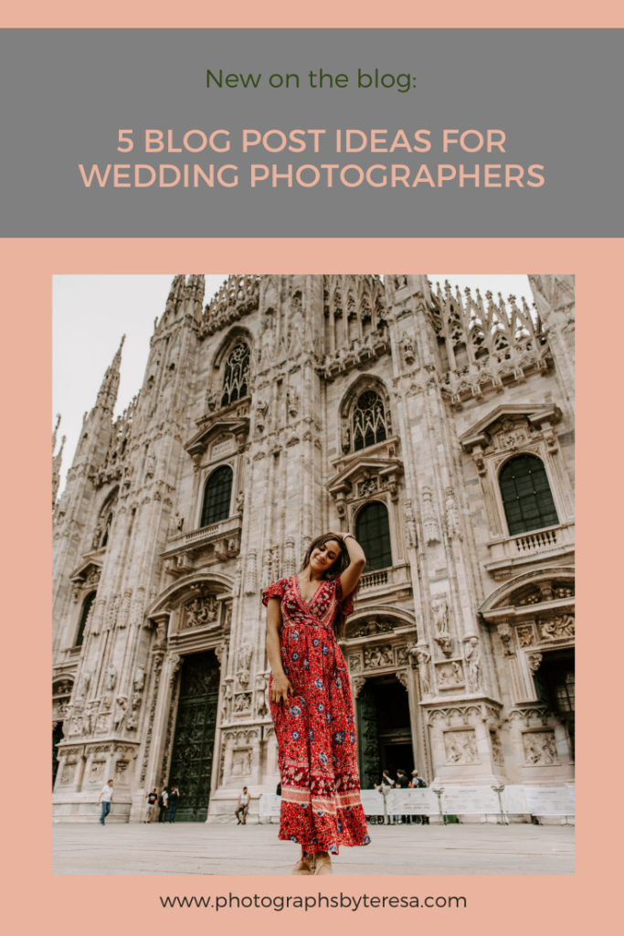 5 Blog Post Ideas for Wedding Photographers by Photographs by Teresa. This blog post includes blogging tips for photographers. Browse the blog for more inspiration #photographertips #tipsforphotographers #blogging